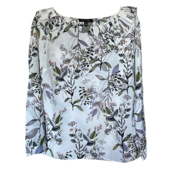 Banana Republic Asymmetrical Pleated Collar Long Sleeve Blouse Floral Petite M - Picture 4 of 16